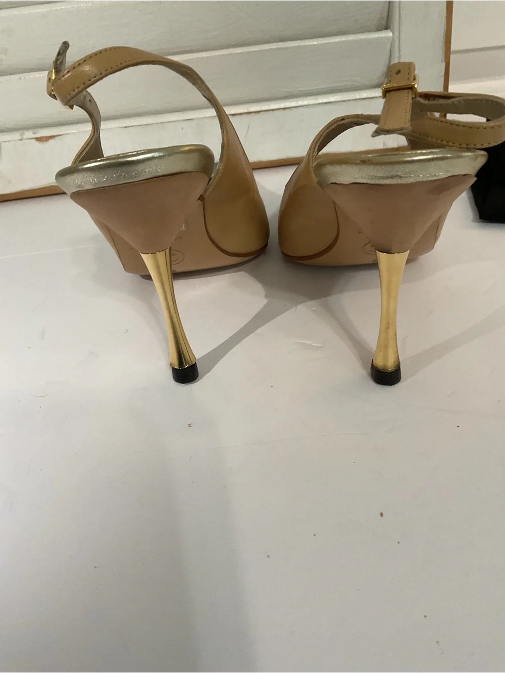CHANEL Beige and Black Pointed Slingback Pumps